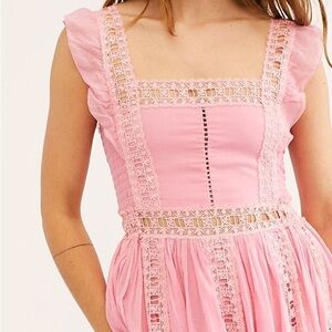 free people boho pink lace verona mini dress (xs)